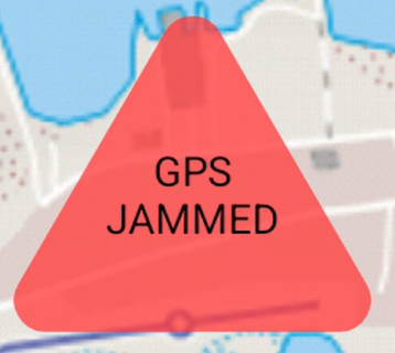 TAK overlay showing jammed GPS status in red