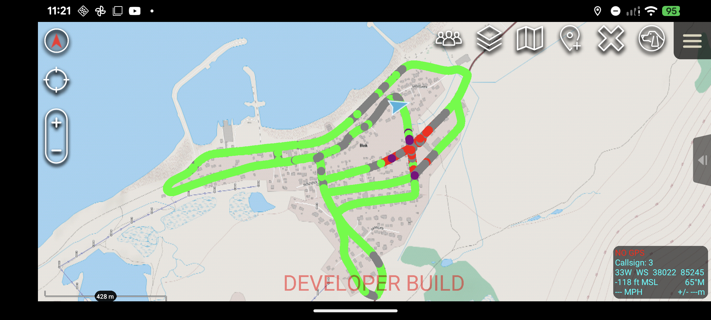 GNSS heatmap of a USB GPS jammer in Bleik, Norway