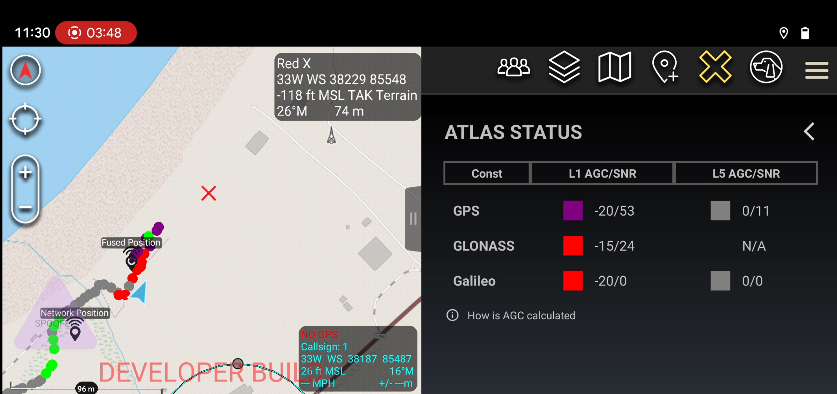 Detailed GNSS status indicators during a spoofing attack