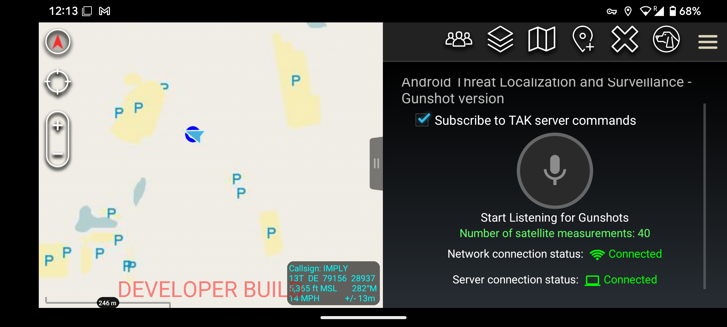 ATLAS Gunshot Localization main recording screen